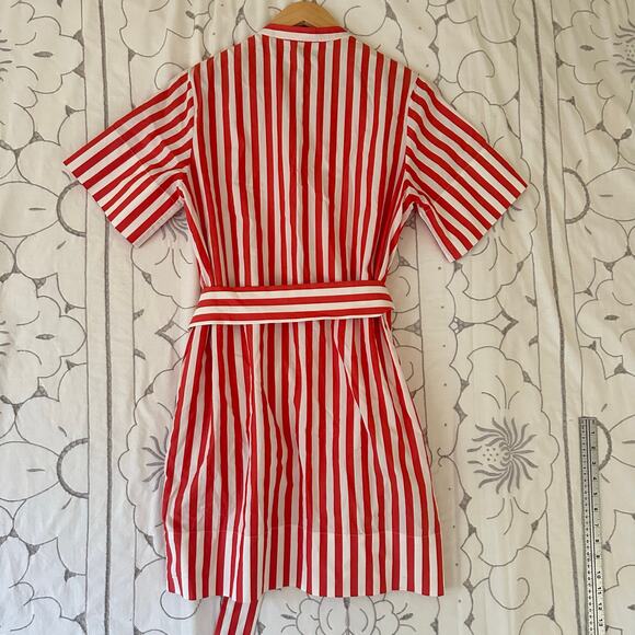 Everlane Orange 🍊 White Stripe Belted Shirt Dress 8 resort vacation wear - Picture 3 of 6